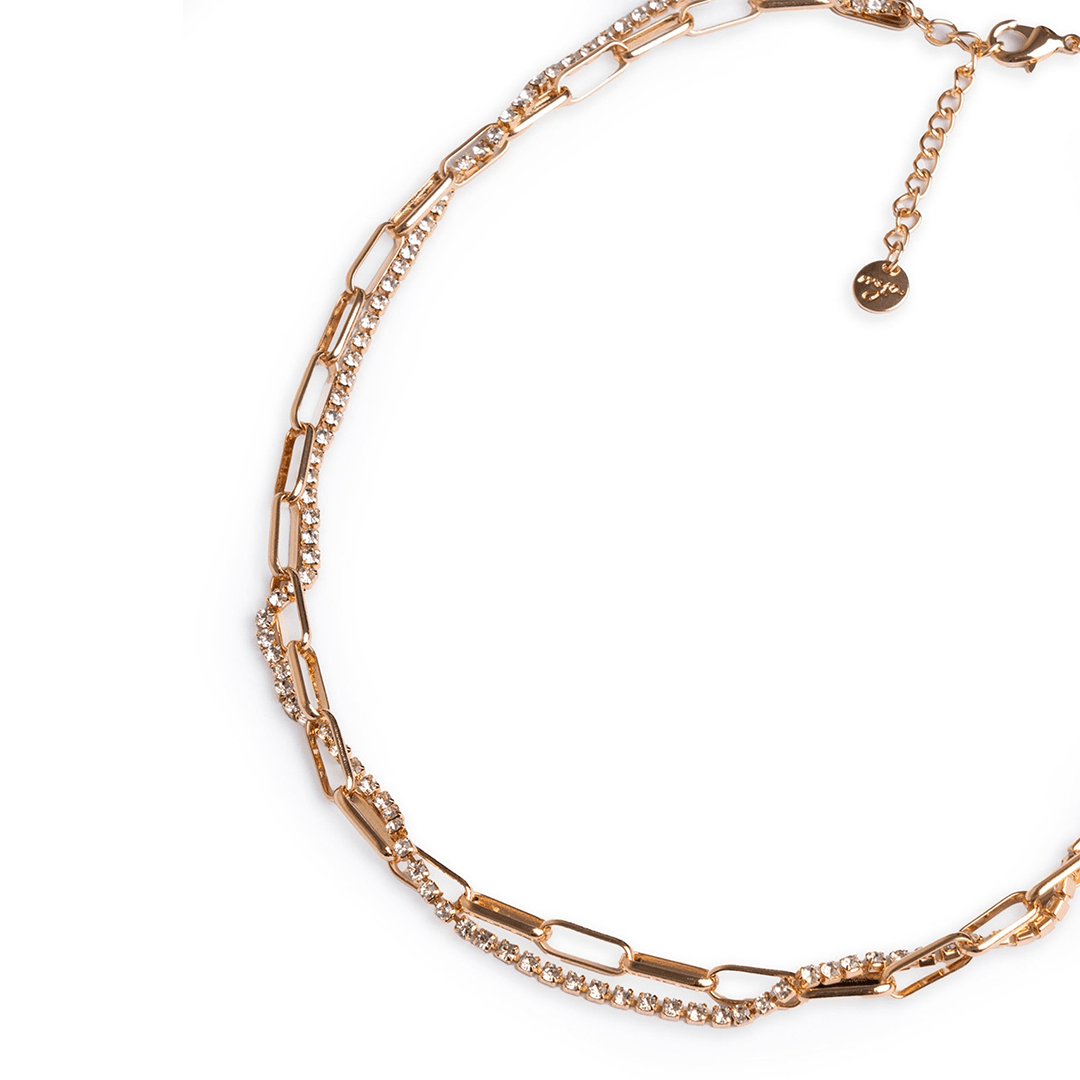 Collana girocollo a catena doppio filo strass cristallo e metallo - Mya Accessories