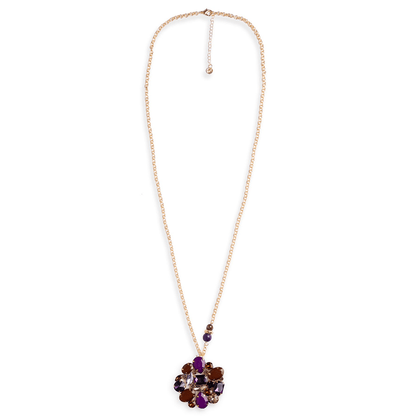 Collana lunga in catena con fiore in vetro viola e marrone - Mya Accessories