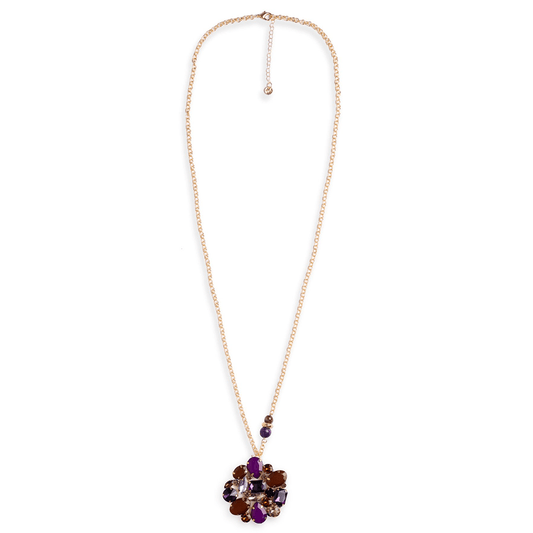 Collana lunga in catena con fiore in vetro viola e marrone - Mya Accessories