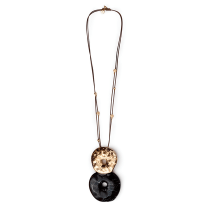 Collana lunga con laccio nero, pendente donut in resina nero - Mya Accessories