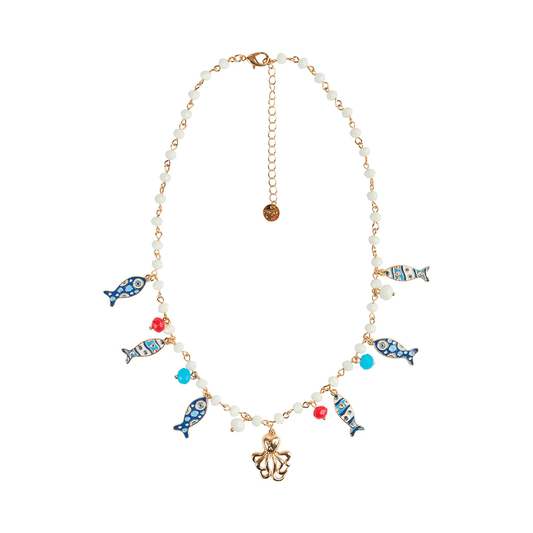 Collana vetro charms pesce in Metallo colore Oro - Bianco - Mya Accessories