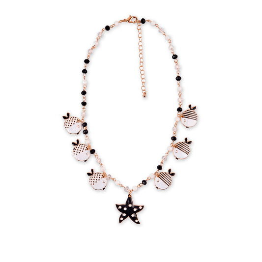 Collana vetro charms pesce in Metallo colore Oro - Nero e Bianco - Mya Accessories