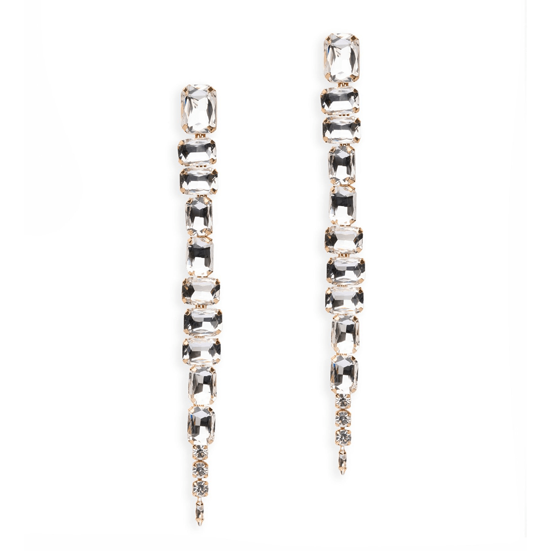 Orecchini lunghi pendenti con pietre in vetro irregolari crystal - Mya Accessories