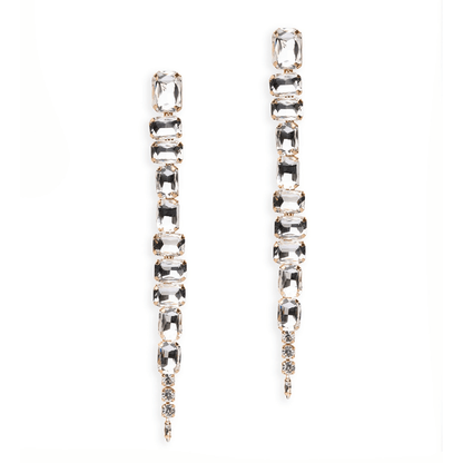 Orecchini lunghi pendenti con pietre in vetro irregolari crystal - Mya Accessories