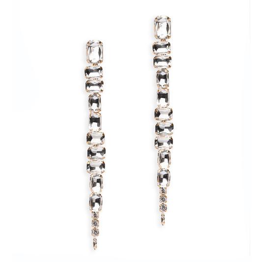Orecchini lunghi pendenti con pietre in vetro irregolari crystal - Mya Accessories