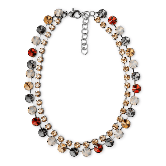 Collana in metallo gun con pietre in vetro sui toni dell'arancio - Mya Accessories