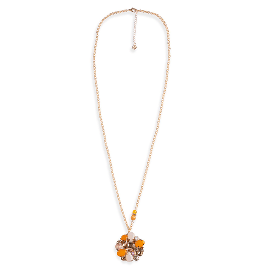 Collana lunga a catena con pendente a fiore in vetro multi arancio - Mya Accessories