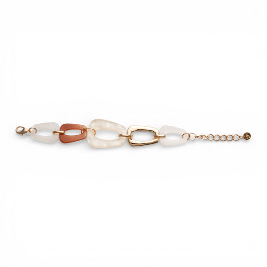 Bracciale in metallo con maglia in acrilico bianca e beige