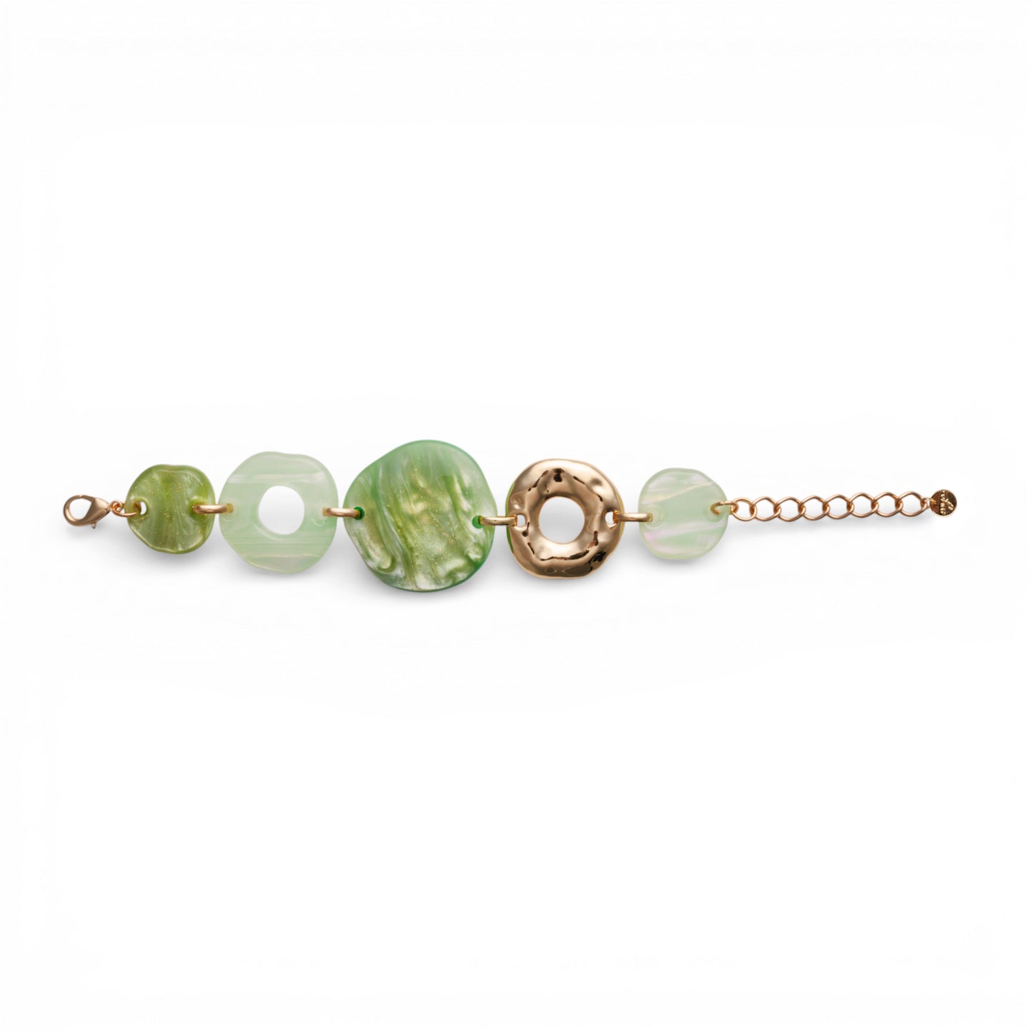 Bracciale a catena con inserti circolari in acrilico tono verde