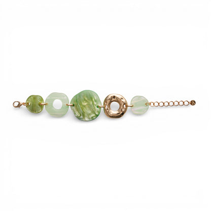 Bracciale a catena con inserti circolari in acrilico tono verde