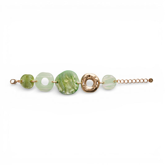 Bracciale a catena con inserti circolari in acrilico tono verde
