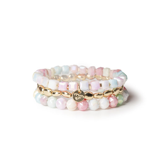 Bracciale elastico multi filo con pietre dure e vetro multicolore