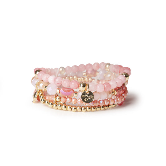 Bracciale elastico multi filo con pietre dure tono rosa