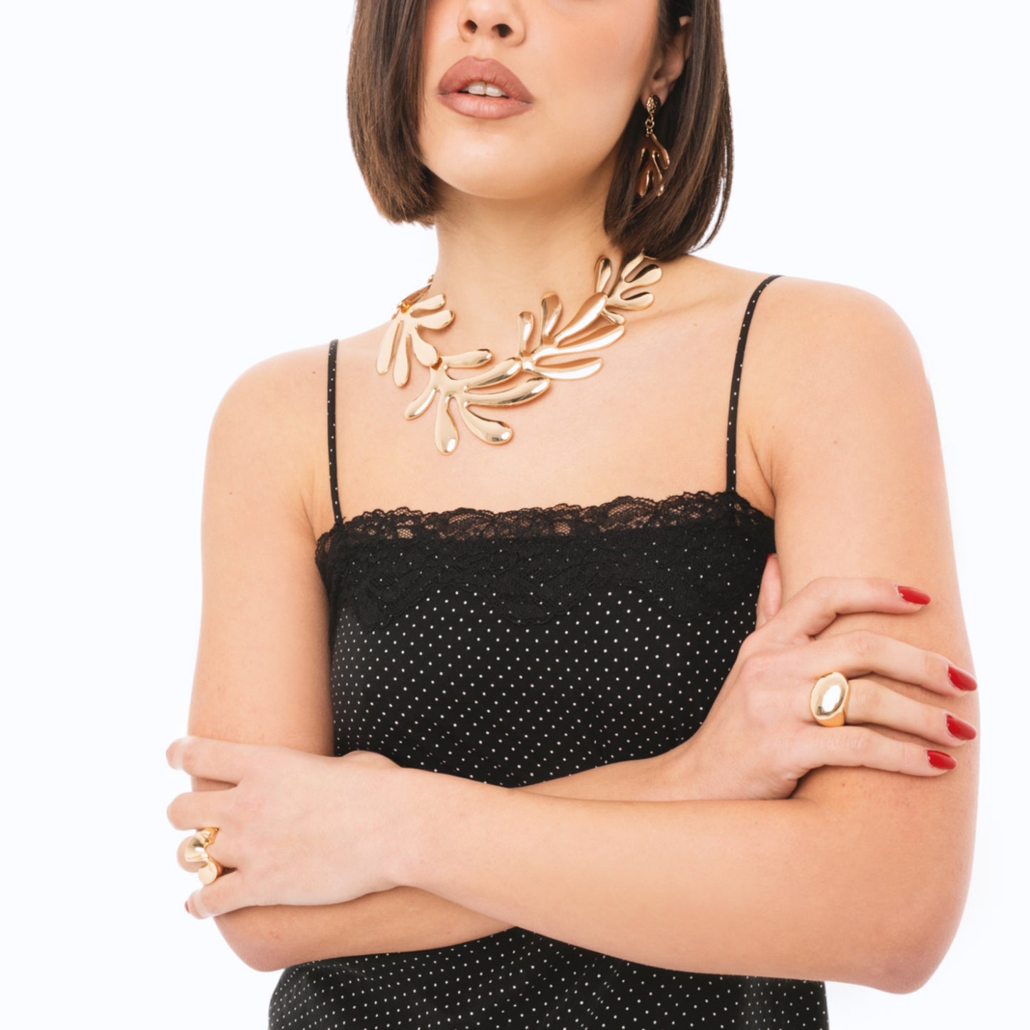 Collana girocollo in metallo con design a foglie