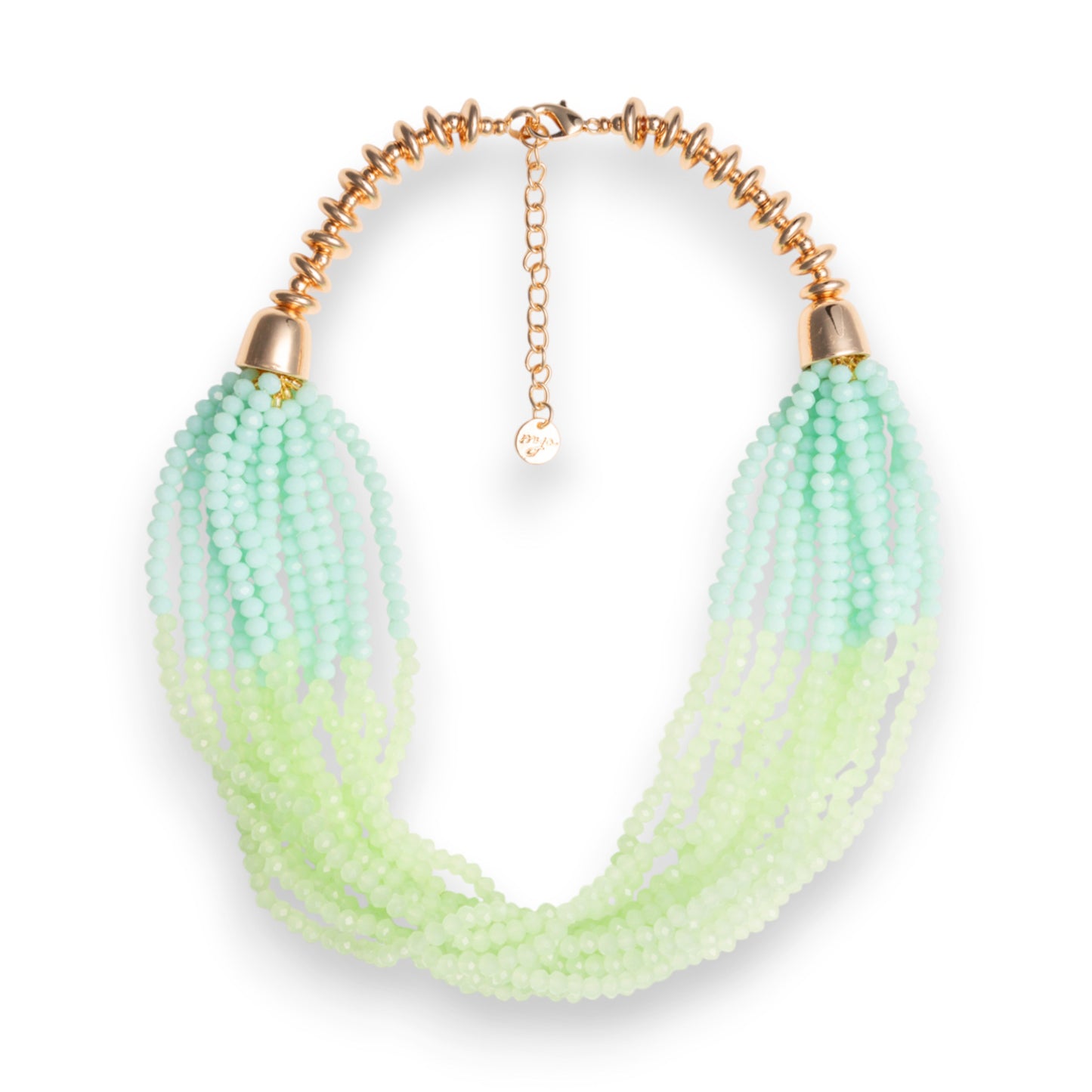 Collana girocollo multi filo di pietre in vetro multi verde