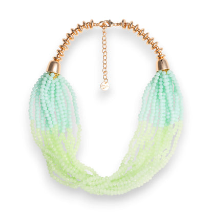 Collana girocollo multi filo di pietre in vetro multi verde