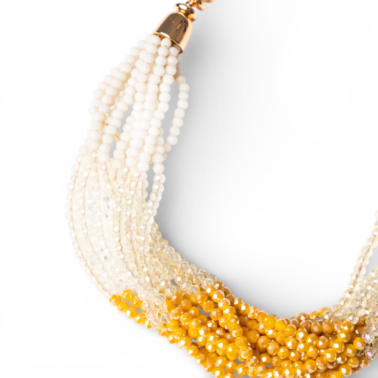 Collana girocollo multi filo di pietre in vetro bianche e gialle