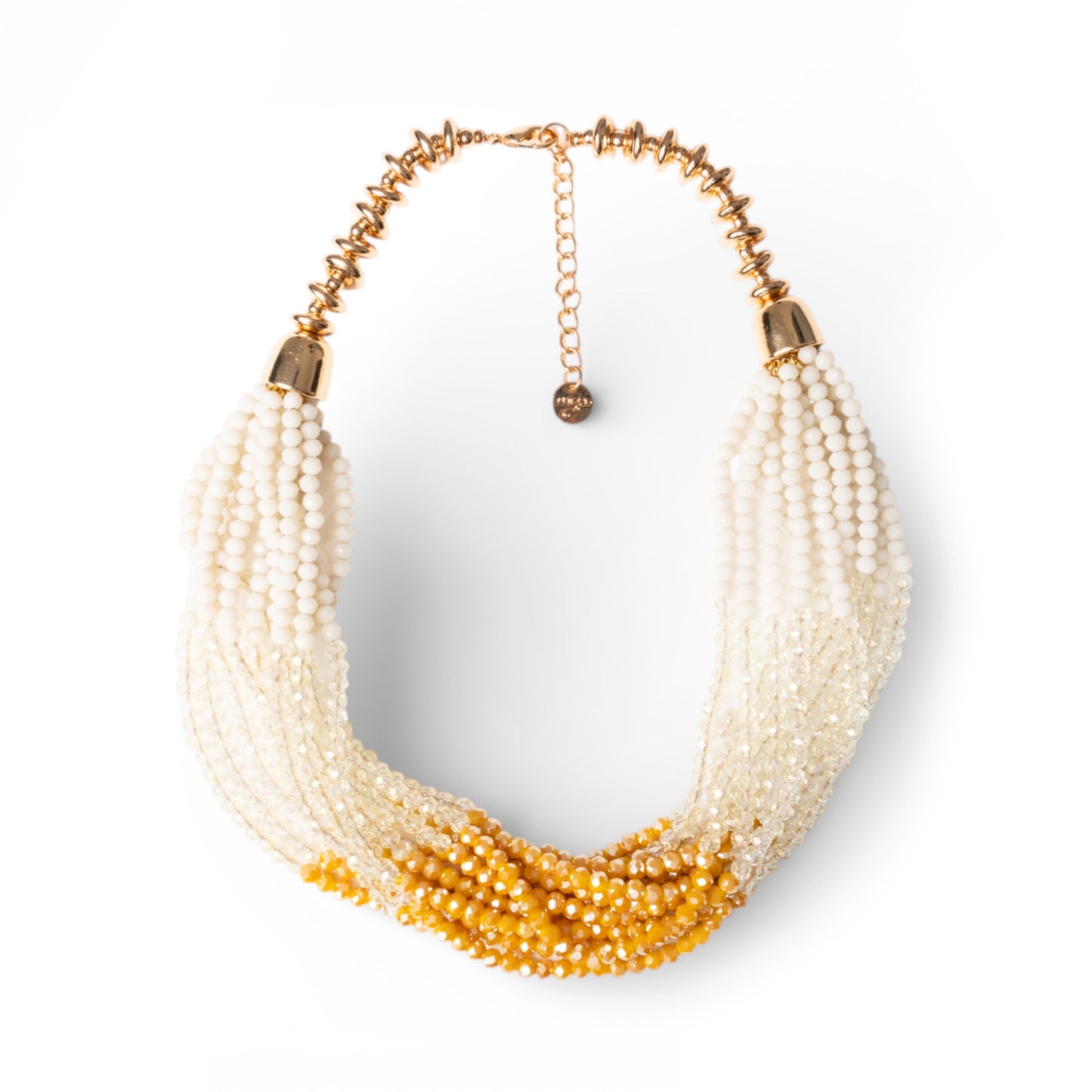Collana girocollo multi filo di pietre in vetro bianche e gialle