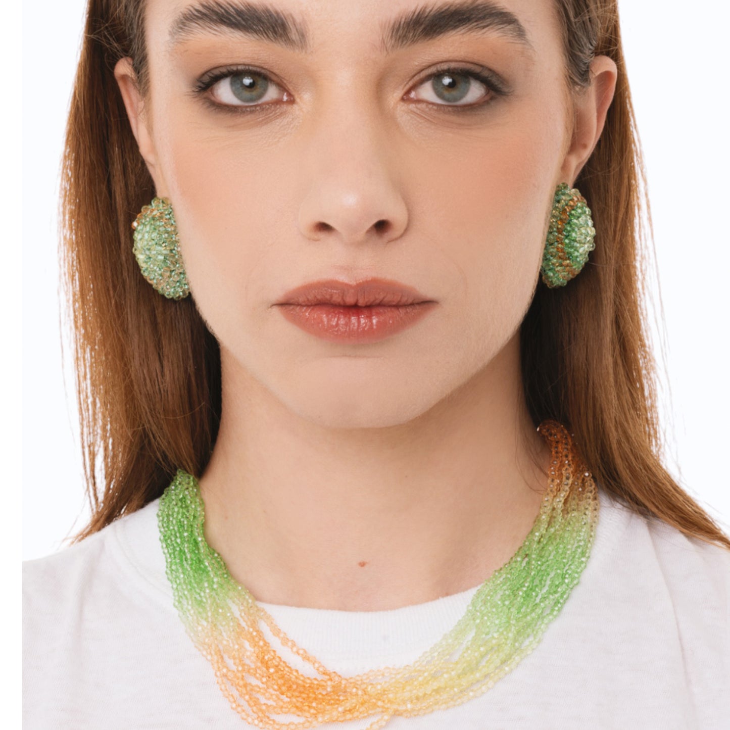Collana girocollo multi filo di pietre in vetro multicolore