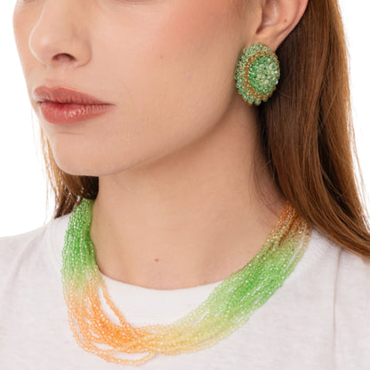 Collana girocollo multi filo di pietre in vetro multicolore