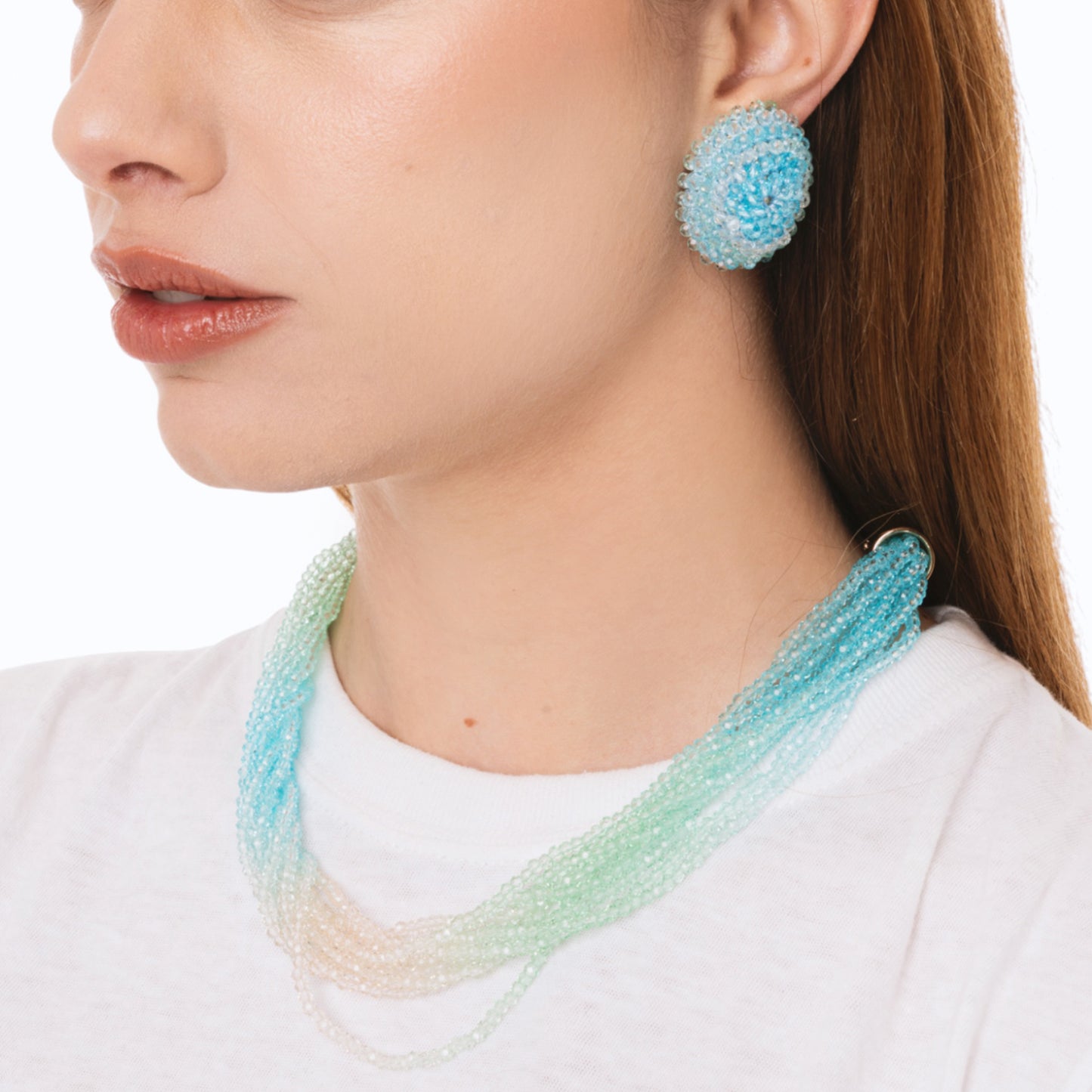 Collana girocollo multi filo di pietre in vetro multicolore