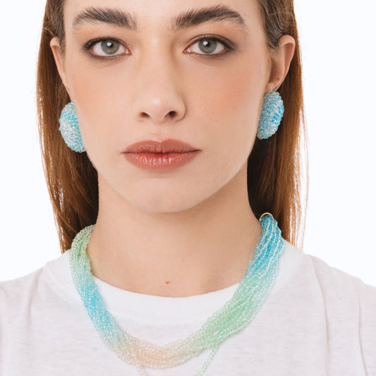 Collana girocollo multi filo di pietre in vetro multicolore