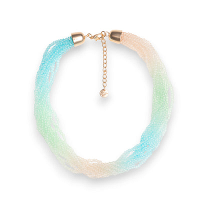 Collana girocollo multi filo di pietre in vetro multicolore