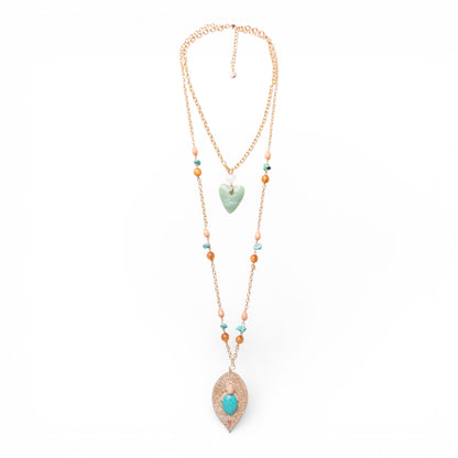 Collana lunga con catena sottile a due fili, pendente a foglia