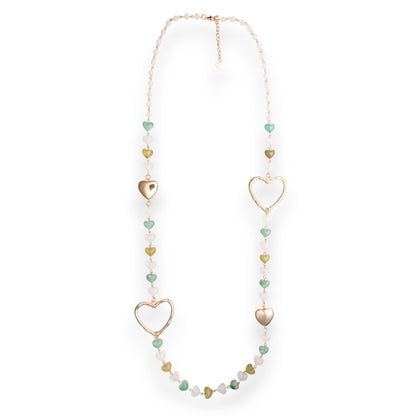 Collana lunga metallo pietre cuore acrilico multi verde