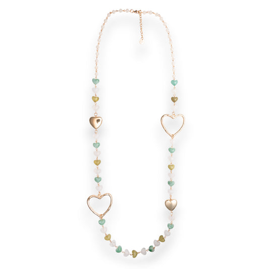 Collana lunga metallo pietre cuore acrilico multi verde