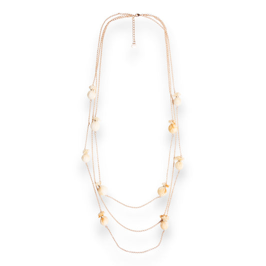 Collana lunga a tre fili in catena sottile con caramelle in cotone tono beige