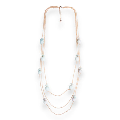 Collana lunga a tre fili in catena sottile con caramelle in cotone tono azzurro