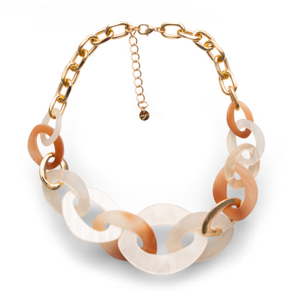 Collana girocollo a catena con inserti in acrilico ovali tono beige