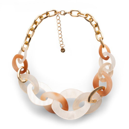 Collana girocollo a catena con inserti in acrilico ovali tono beige