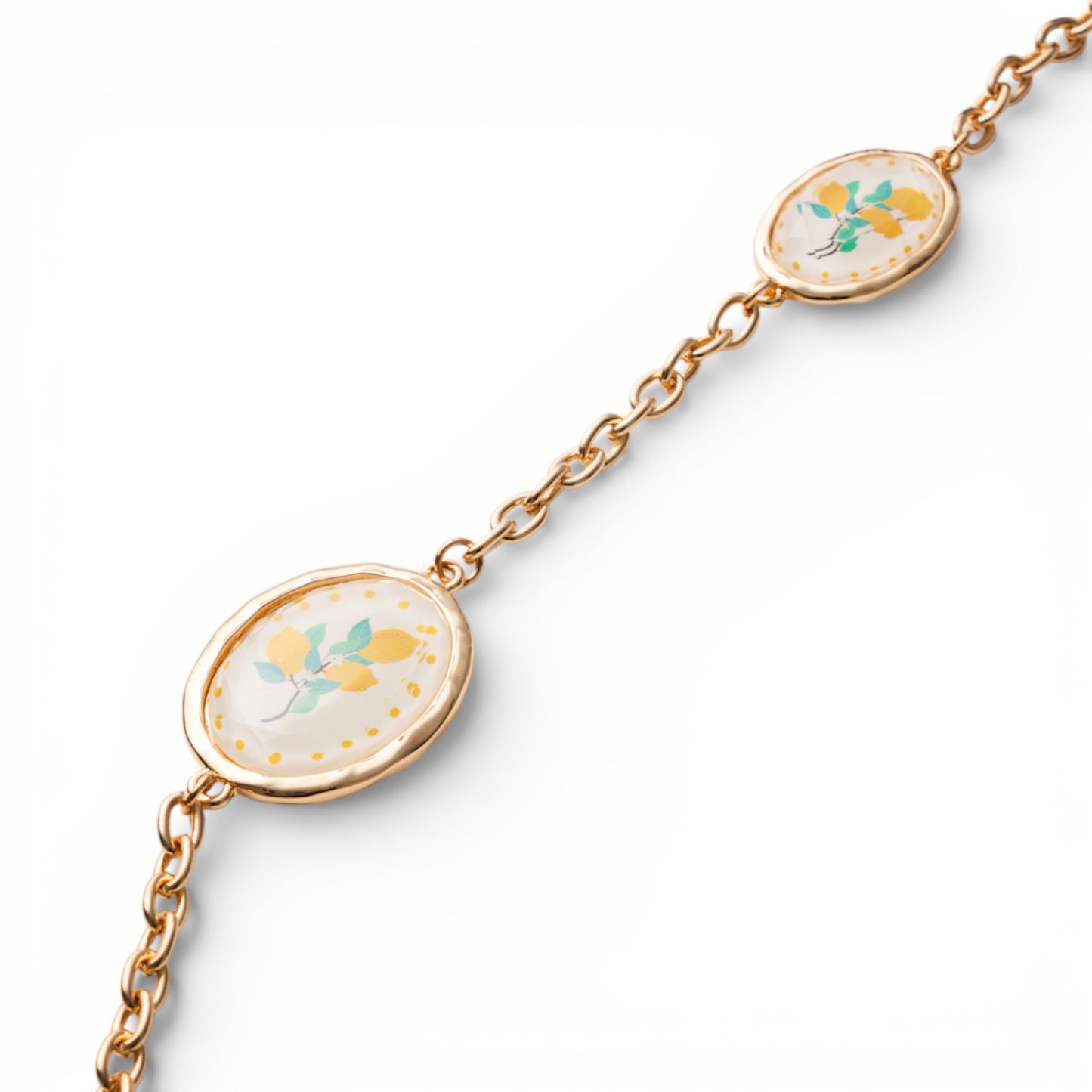 Collana lunga a catena con inserti ovali in resina con design limoni