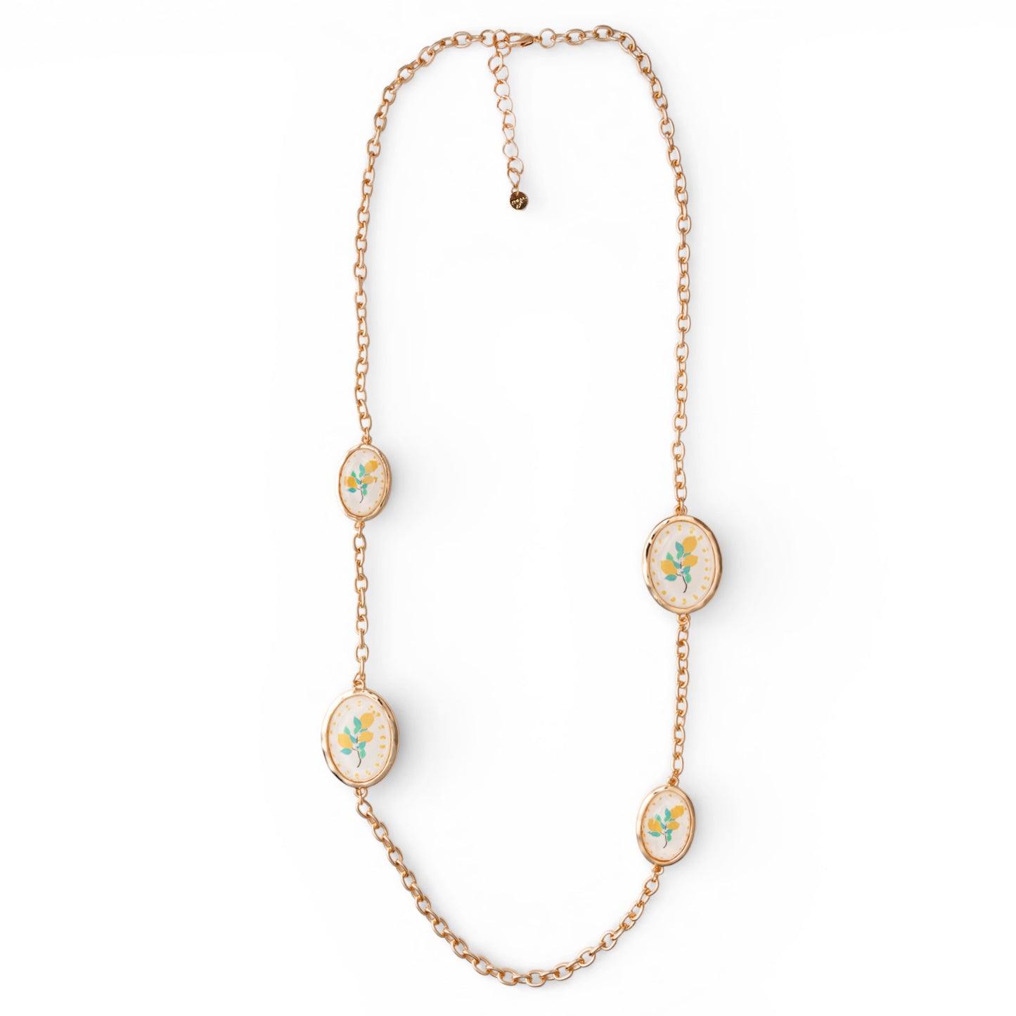 Collana lunga a catena con inserti ovali in resina con design limoni