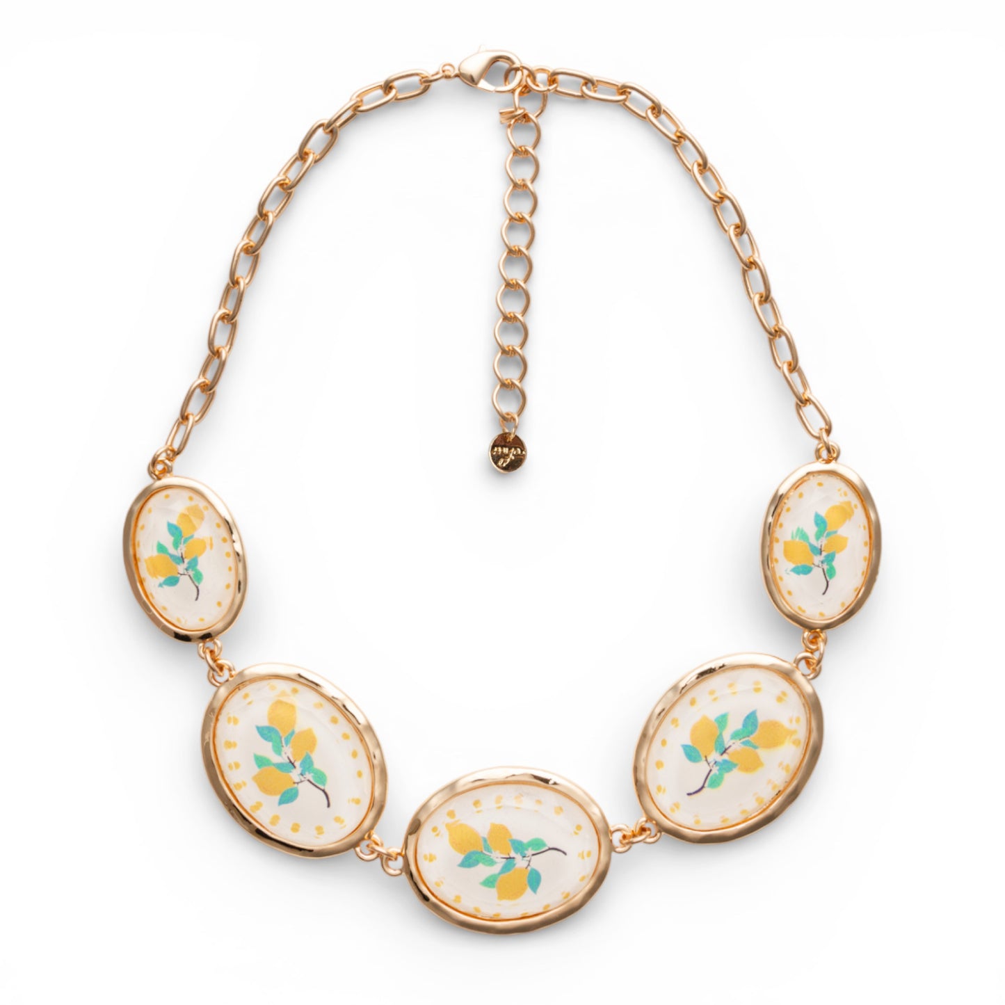 Collana girocollo a catena con inserti ovali in resina con design limoni