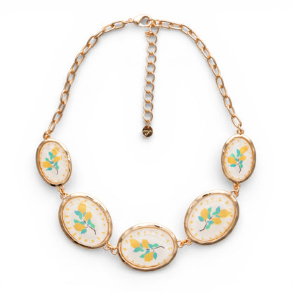 Collana girocollo a catena con inserti ovali in resina con design limoni