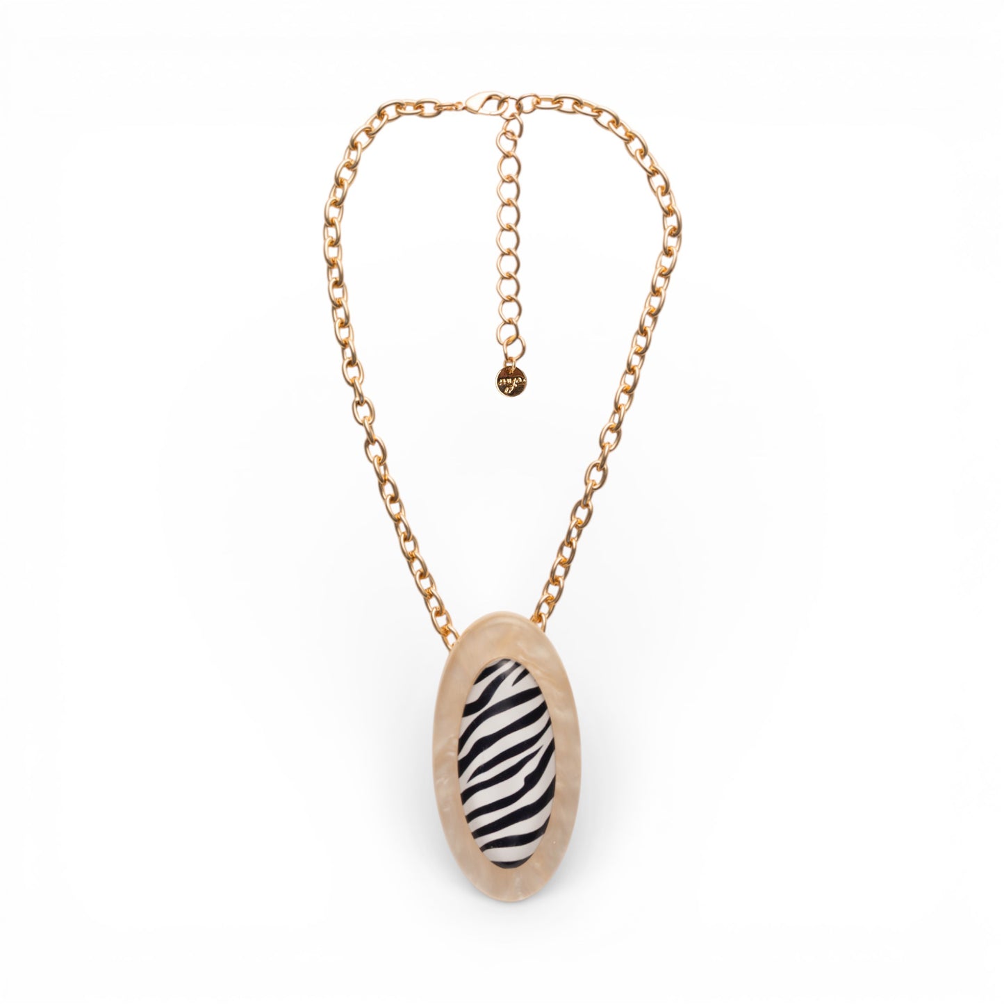 Collana girocollo a catena con pendente ovale in acrilico design zebrato