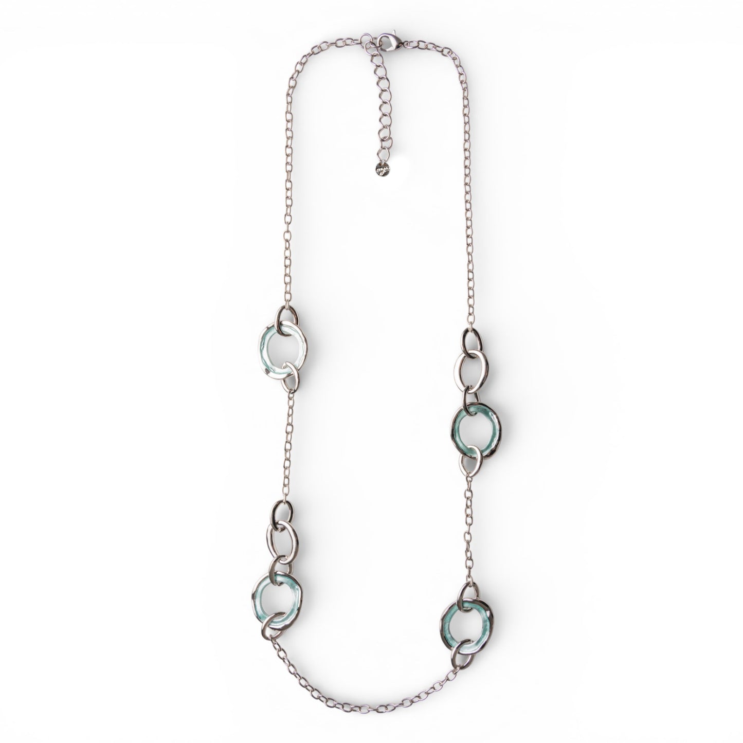 Collana lunga a catena con design circolare forato smaltato celeste