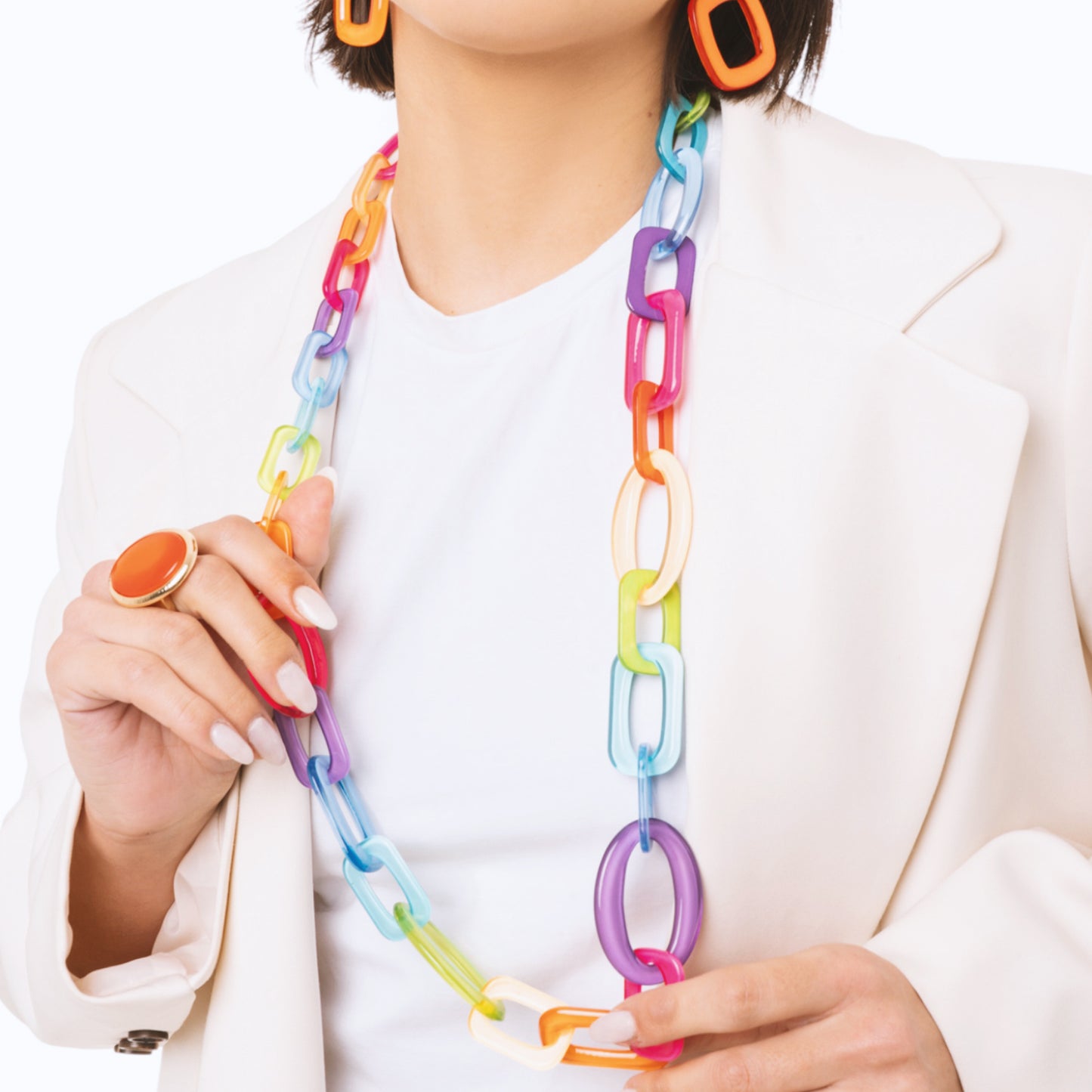 Collana lunga con catena in acrilico multicolore