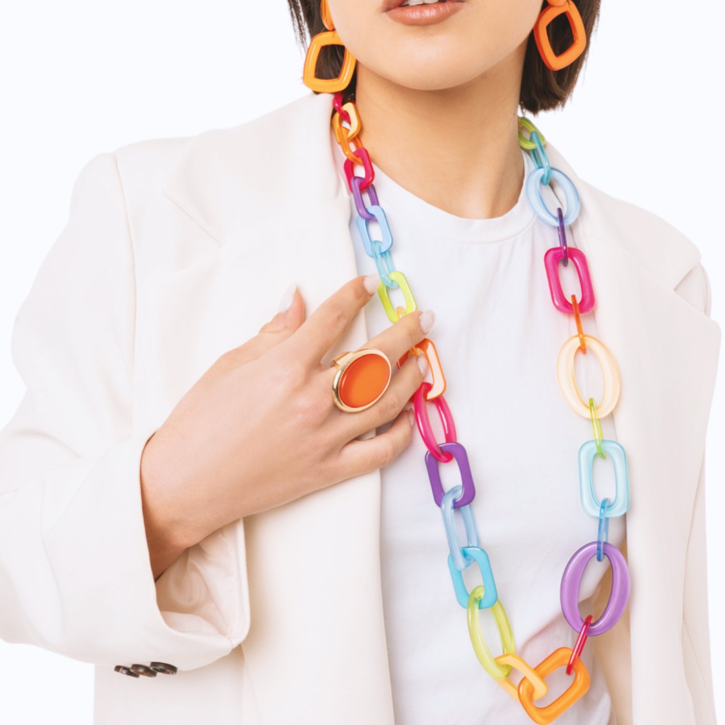 Collana lunga con catena in acrilico multicolore