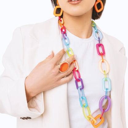 Collana lunga con catena in acrilico multicolore