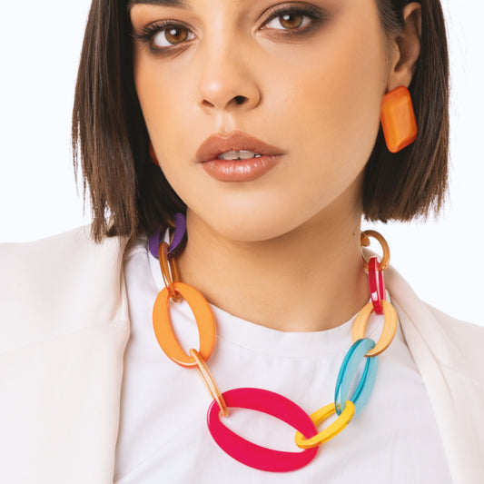 Collana girocollo con catena in acrilico multicolore