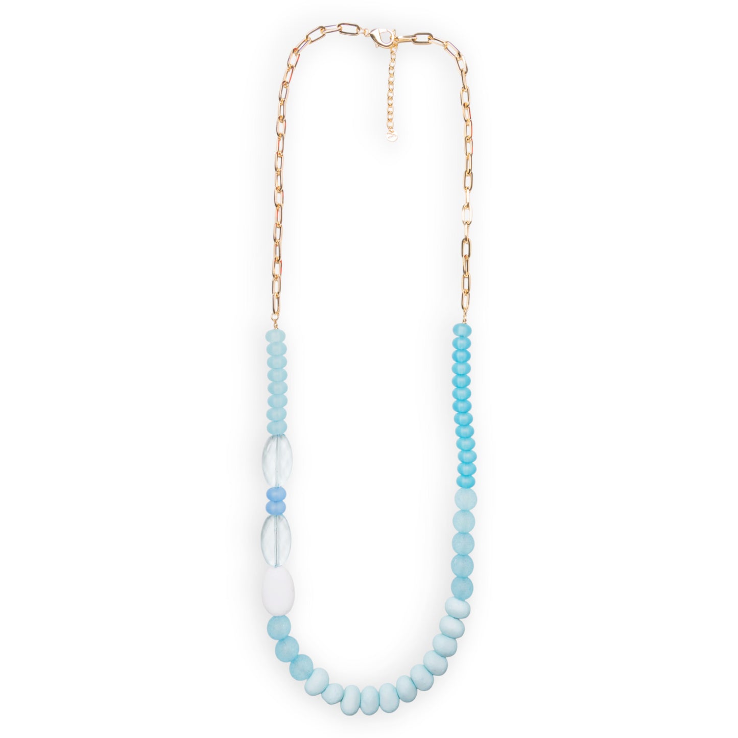 Collana lunga a catena con pietre in acrilico celeste