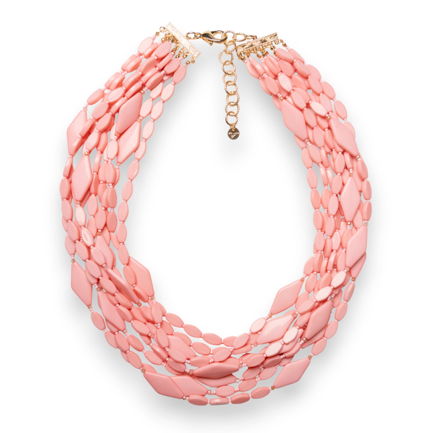 Collana multi filo con pietre in acrilico rosa