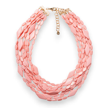 Collana multi filo con pietre in acrilico rosa