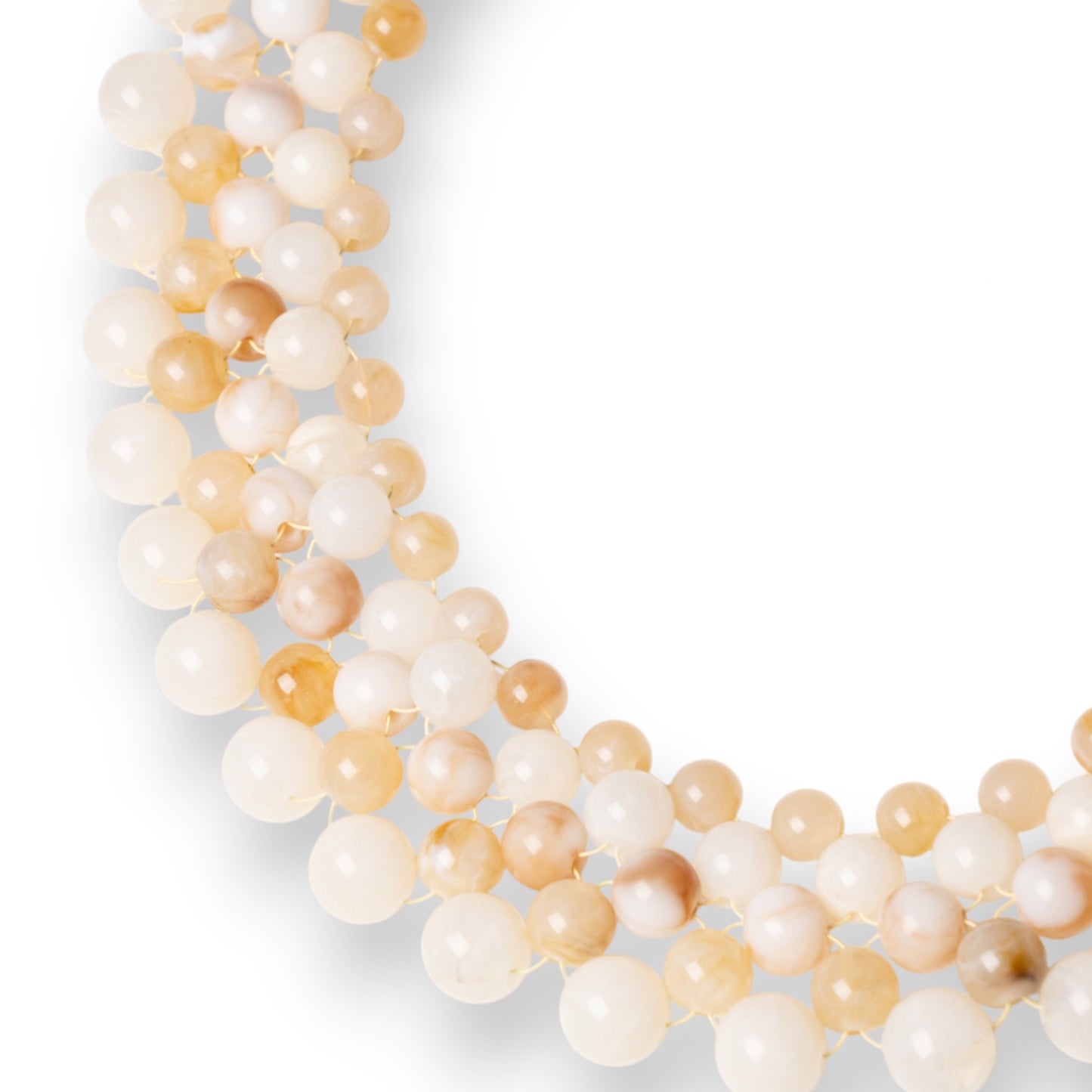 Collana girocollo con sfere in acrilico intrecciate beige
