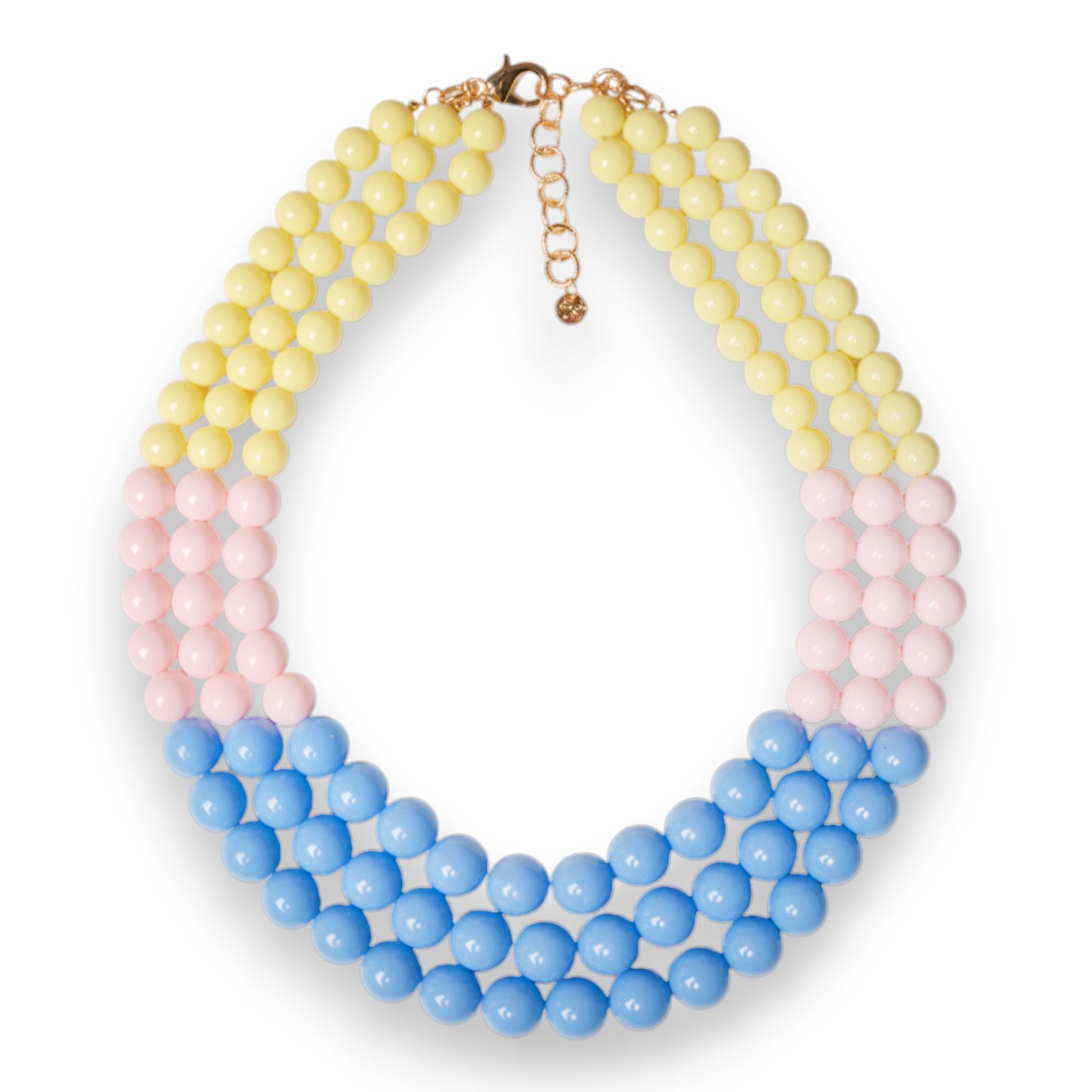 Collana girocollo a tre fili con sfere in acrilico multicolore