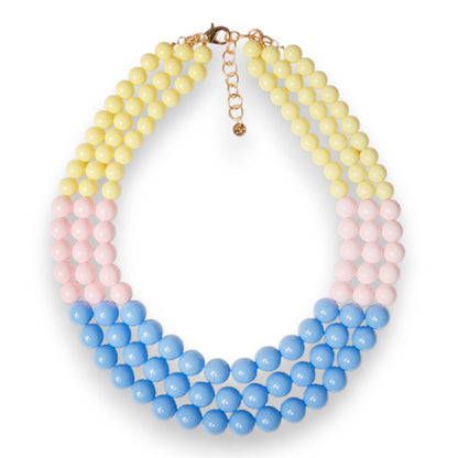 Collana girocollo a tre fili con sfere in acrilico multicolore